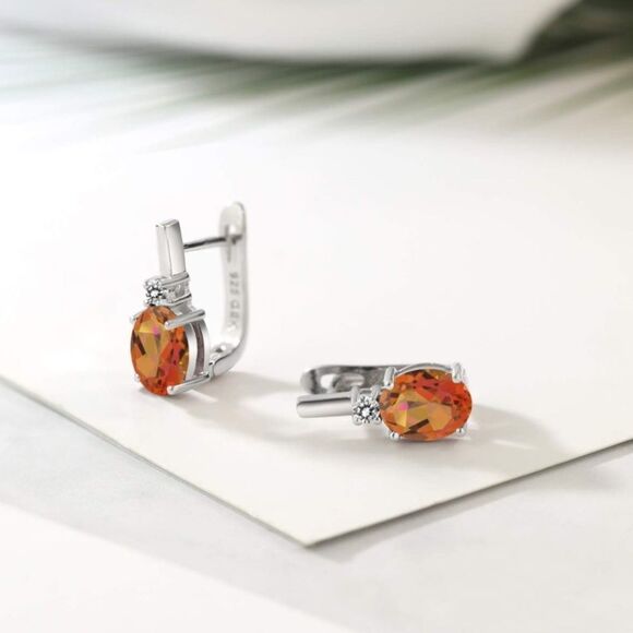 925 Sterling Silver with 4.73 Cttw Twilight Mystic Quartz and Diamond Earrings - Picture 2 of 4